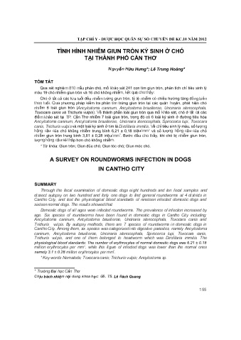 Tình hình nhiễm giun tròn ký sinh ở chó tại Thành phố Cần Thơ