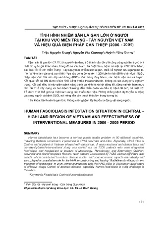 Tình hình nhiễm sán lá gan lớn ở người tại khu vực miền trung - Tây Nguyên Việt Nam và hiệu quả biện pháp can thiệp (2006 - 2009)