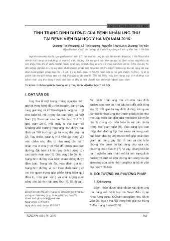 Tình trạng dinh dưỡng của bệnh nhân ung thư tại bệnh viện đại học y Hà Nội năm 2016