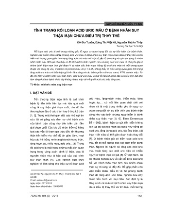 Tình trạng rối loạn acid uric máu ở bệnh nhân suy thận mạn chưa điều trị thay thế