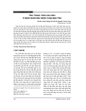 Tình trạng tăng Kali máu ở bệnh nhân mắc bện thận mạn tính