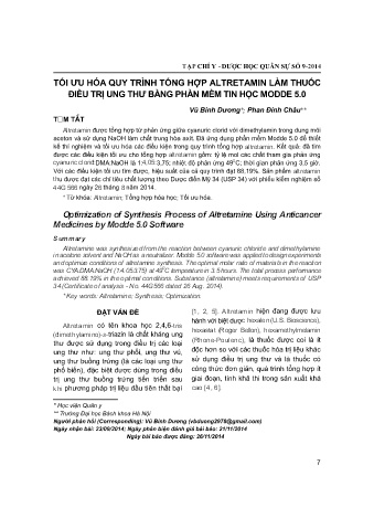 Tối ưu hóa quy trình tổng hợp altretamin làm thuốc điều trị ung thư bằng phần mềm tin học modde 5.0