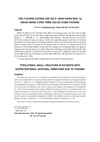 Tổn thương xương hộp sọ ở bệnh nhân máu tụ ngoài màng cứng trên lều do chấn thương