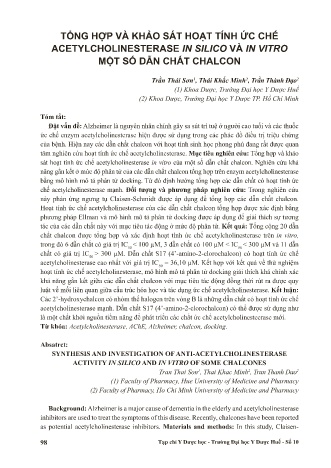 Tổng hợp và khảo sát hoạt tính ức chế acetylcholinesterase in silico và in vitro một số dẫn chất chalcon