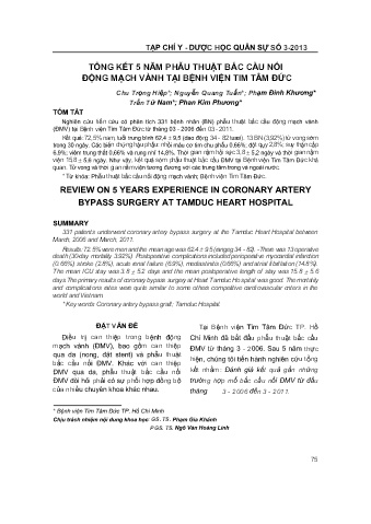 Tổng kết 5 năm phẫu thuật bắc cầu nối động mạch vành tại bệnh viện tim Tâm Đức