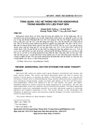 Tổng quan: Các hệ thống vector adenovirus trong nghiên cứu liệu pháp gen