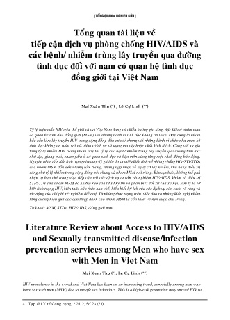 Tổng quan tài liệu về tiếp cận dịch vụ phòng chống HIV/AIDS và các bệnh/ nhiễm trùng lây truyền qua đường tình dục đối với nam có quan hệ tình dục đồng giới tại Việt Nam