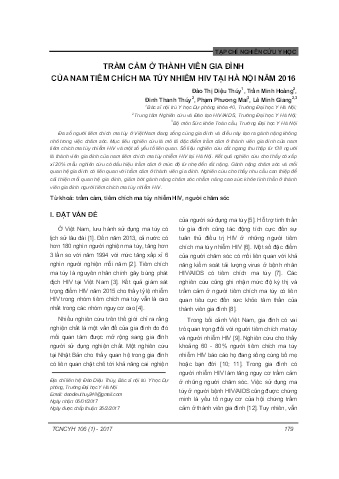 Trầm cảm ở thành viên gia đình của nam tiêm chích ma túy nhiễm HIV tại Hà Nội năm 2016