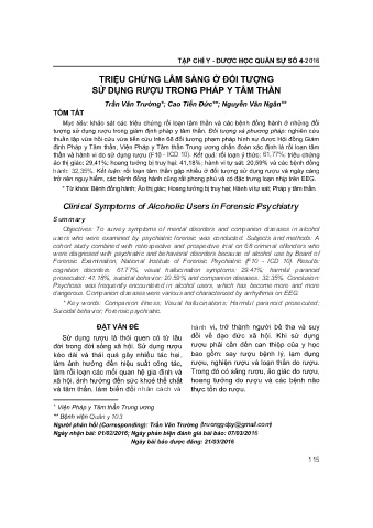 Triệu chứng lâm sàng ở đối tượng sử dụng rượu trong pháp y tâm thần