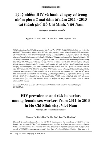 Tỷ lệ nhiễm HIV và hành vi nguy cơ trong nhóm phụ nữ mại dâm từ năm 2011 - 2013 tại Thành phố Hồ Chí Minh, Việt Nam
