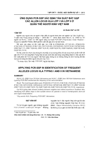 Ứng dụng pcr - ssp xác định tần suất bắt gặp các allen locus hla lớp I và lớp II ở quần thể người kinh Việt Nam