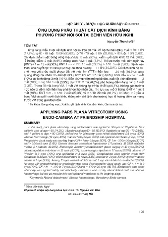 Ứng dụng phẫu thuật cắt dịch kính bằng phương pháp nội soi tại bệnh viện Hữu Nghị