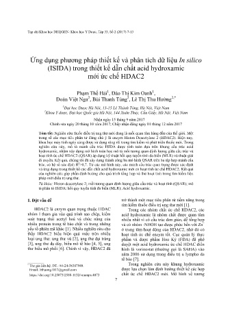Ứng dụng phương pháp thiết kế và phân tích dữ liệu In silico (ISIDA) trong thiết kế dẫn chất acid hydroxamic mới ức chế HDAC2