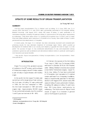 Update of some results of Organ Transplantation
