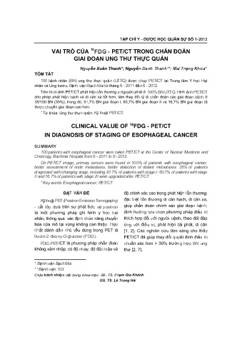 Vai trò của 18fdg - Pet / ct trong chẩn đoán giai đoạn ung thư thực quản