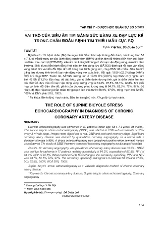 Vai trò của siêu âm tim gắng sức bằng xe đạp lực kế trong chẩn đoán bệnh tim thiếu máu cục bộ