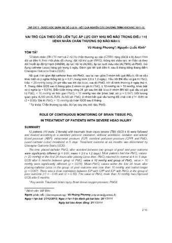 Vai trõ của theo dõi liên tục áp lực oxy nhu mô não trong điều trị bệnh nhân chấn thương sọ não nặng