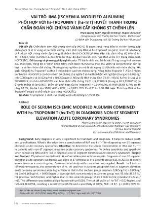 Vai trò ima (ischemia modified albumin) phối hợp với HS - troponin t (HS - tnt) huyết thanh trong chẩn đoán hội chứng vành cấp không st chênh lên