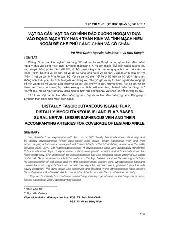 Vạt da cân, vạt da cơ hình đảo cuống ngoại vi dựa vào động mạch tùy hành thần kinh và tĩnh mạch hiển ngoài để che phủ cẳng chân và cổ chân