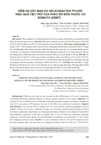 Viêm dạ dày mạn do helicobacter pylori: Hiệu quả tiệt trừ của phác đồ bốn thuốc có bismuth (ebmt)