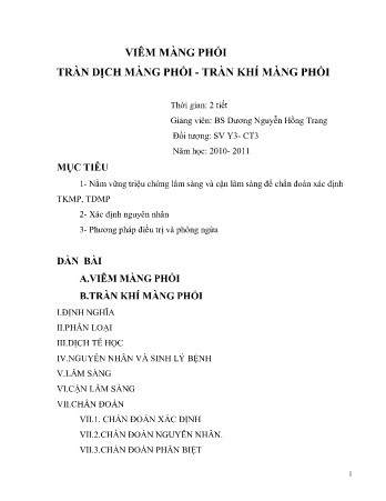 Viêm màng phổi tràn dịch màng phổi - Tràn khí màng phổi