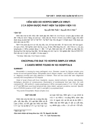Viêm não do herpes simplex virut: 2 ca bệnh được phát hiện tại bệnh viện 103