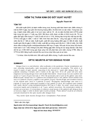 Viêm thị thần kinh do sốt xuất huyết