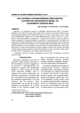 Willughbeia cochinchinensis ameliorates locomotor disorders in model of alzheimer’s disease mice