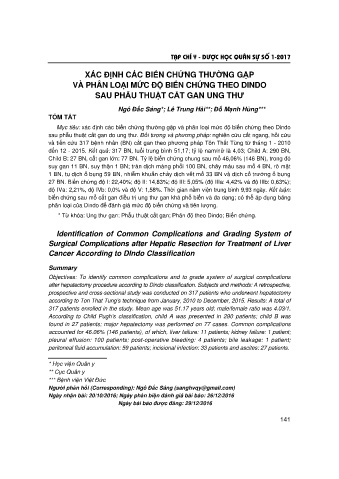 Xác định các biến chứng thường gặp và phân loại mức độ biến chứng theo dindo sau phẫu thuật cắt gan ung thư