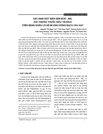 Xác định đột bién gen bcr abl gây kháng thuốc đièu trị đích trên bệnh nhân lơ - xê - mi kinh dòng bạch cầu hạt