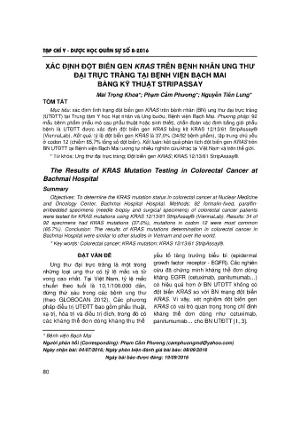 Xác định đột biến gen kras trên bệnh nhân ung thư đại trực tràng tại bệnh viện Bạch Mai bằng kỹ thuật stripassay