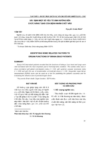 Xác định một số yếu tố ảnh hưởng đến chức năng tạng của bệnh nhân chết não