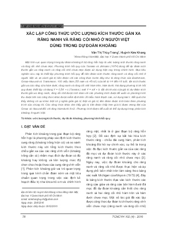Xác lập công thức ước lượng kích thước gần xa răng nanh và răng cối nhỏ ở người Việt dùng trong dự đoán khoảng