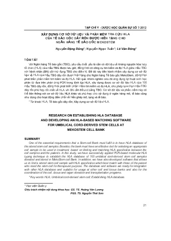 Xây dựng cơ sở dữ liệu và phần mềm tra cứu hla của tế bào gốc dây rốn được hiến tặng cho ngân hàng tế bào gốc mekostem