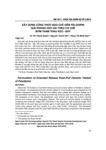 Xây dựng công thức bào chế viên felodipin giải phóng kéo dài theo cơ chế bơm thẩm thấu kéo - đẩy
