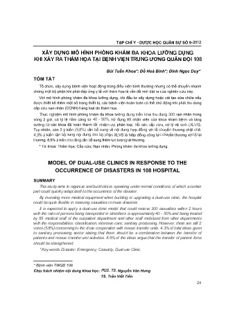 Xây dựng mô hình phõng khám đa khoa lưỡng dụng khi xảy ra thảm họa tại bệnh viện trung ương quân đội 108