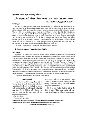 Xây dựng mô hình tăng huyết áp trên chuột cố