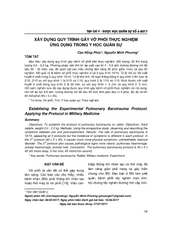 Xây dựng quy trình gây vỡ phổi thực nghiệm ứng dụng trong y học quân sự