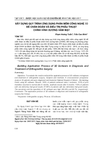 Xây dựng quy trình ứng dụng phần mềm công nghệ 3D để chẩn đoán và điều trị phẫu thuật chỉnh hình xương hàm mặt