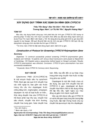 Xây dựng quy trình xác định đa hình gen Cyp2c19