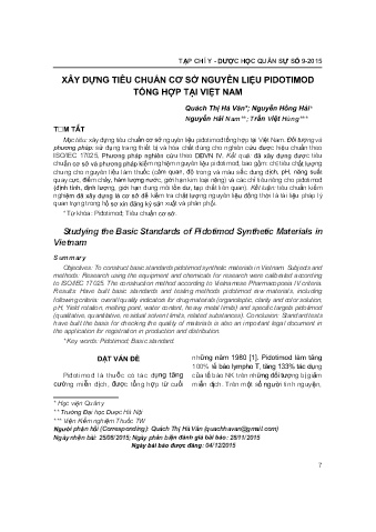 Xây dựng tiêu chuẩn cơ sở nguyên liệu pidotimod tổng hợp tại Việt Nam