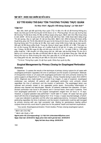 Xử trí khâu thì đầu tổn thương thủng thực quản