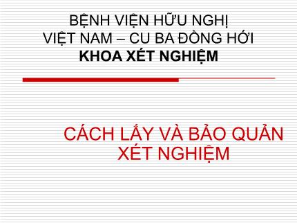 Y khoa, dược - Cách lấy và bảo quản xét nghiệm