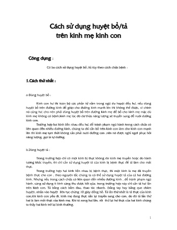 Y khoa, dược - Cách sử dụng huyệt bổ / tả trên kinh mẹ kinh con