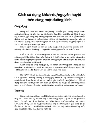 Y khoa, dược - Cách sử dụng khích-du / nguyên huyệt trên cùng một đường kinh