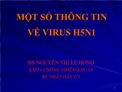 Y khoa, dược - Một số thông tin về virus H5N1