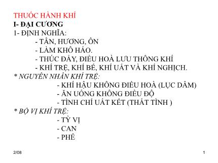 Y khoa, dược - Thuốc hành khí