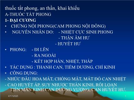 Y khoa, dược - Thuốc tắt phong, an thần, khai khiếu