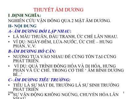 Y khoa, dược - Thuyết âm dương