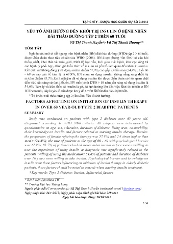 Yếu tố ảnh hưởng đến khởi trị insulin ở bệnh nhân đái tháo đường týp 2 trên 60 tuổi